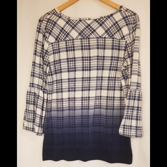 Westport Blue and White Plaid Blouse With Bell Sleeves Size Medium - Picture 3 of 6